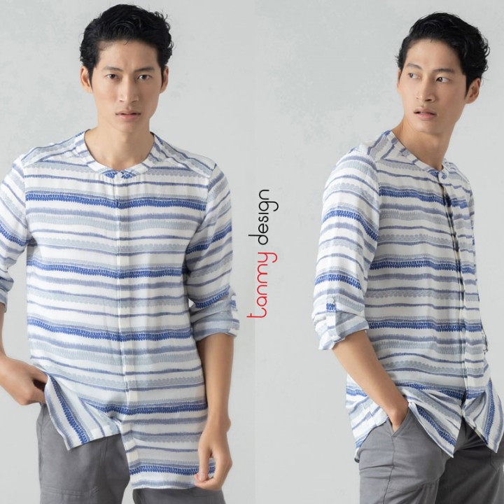 Silk men shirt- CILANTRO - BLUE DRAGON